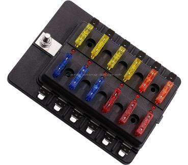 Fuse distributor with LEDs, 12 fuses