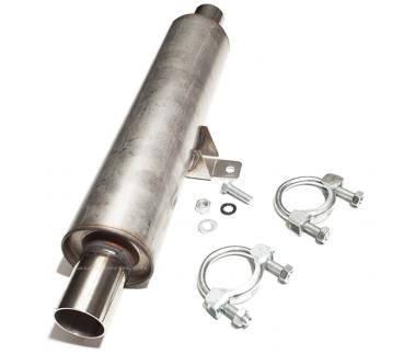Stainless steel exhaust silencer with clamps, Ø 38 mm