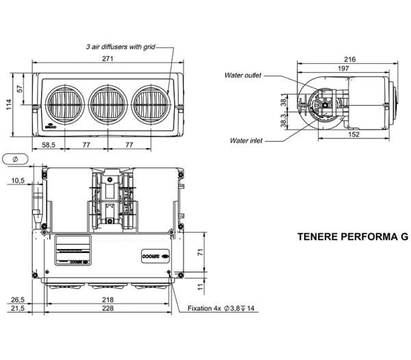 TENERE PERFORMA G - Water heat exchanger with fan, 220 m3/h, ø 60 mm, 12V, 4.9 kW